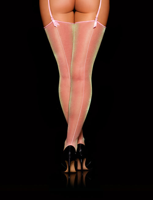 Pink Glitter Suspender Stockings